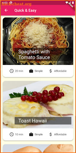 Meals recipe screenshot