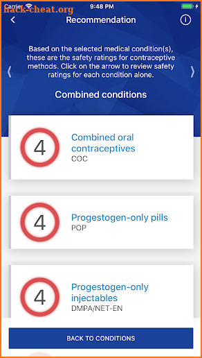 Medical eligibility criteria for contraceptive use screenshot