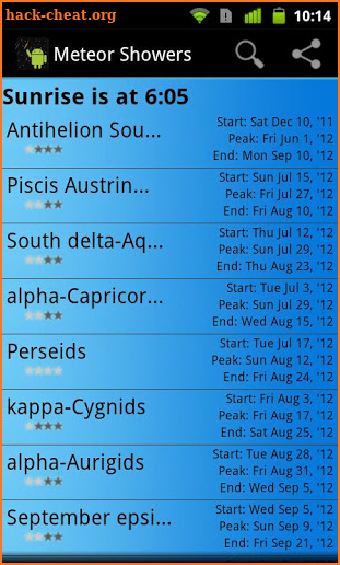 Meteor Shower Calendar Key screenshot