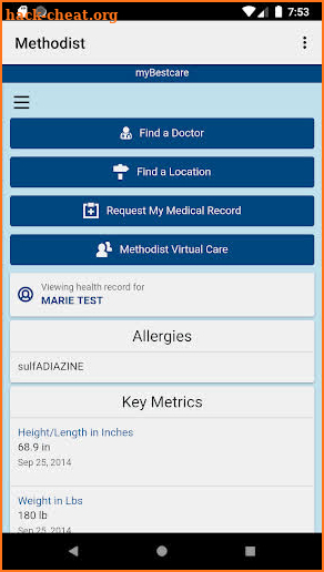 Methodist Patient Portal screenshot