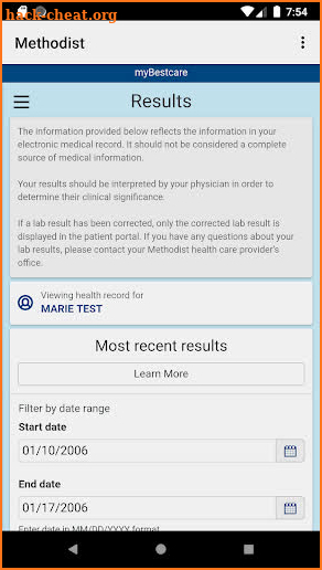 Methodist Patient Portal screenshot