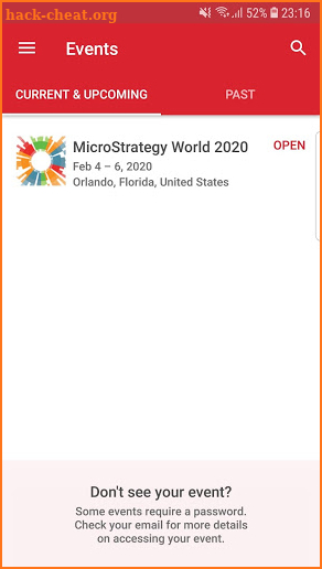 MicroStrategy Events screenshot