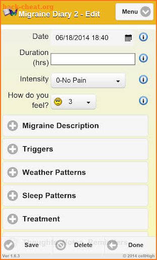 Migraine Diary 2 screenshot