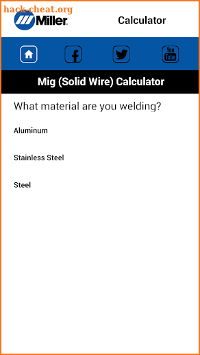MillerWeld Setting Calculator screenshot