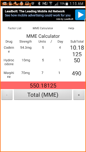 MME Calculator screenshot