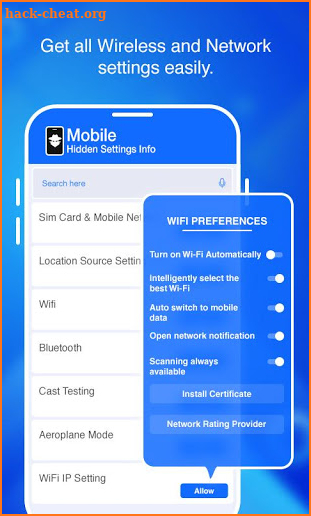 Mobile Hidden Settings Info screenshot