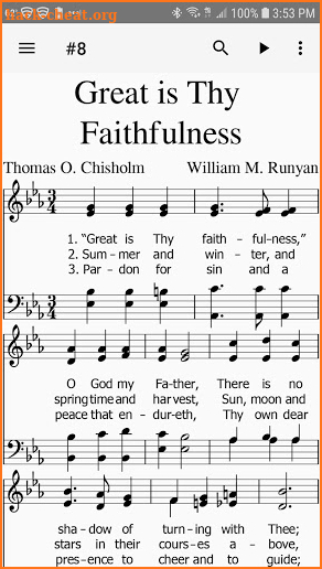 Mobile Hymns: 4-part sheet music hymnal screenshot
