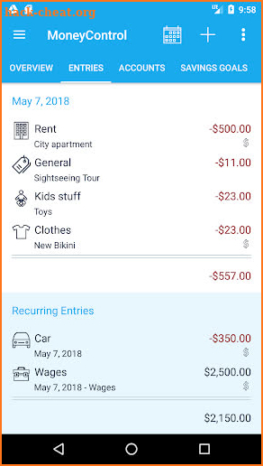 MoneyControl Expense Tracking screenshot