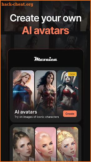 Mosaica AI avatars and filters screenshot