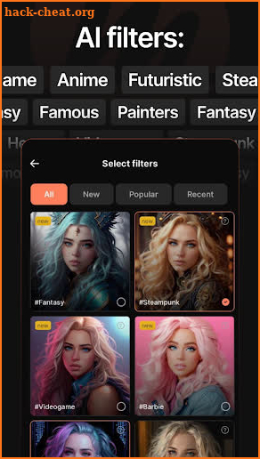 Mosaica AI avatars and filters screenshot