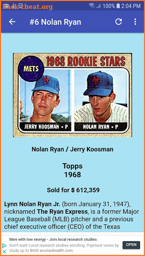 Most Valuable Baseball Cards screenshot