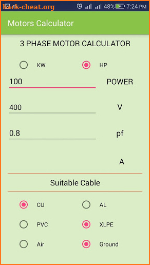 Motor Calculator: Amp calculator & cable sizer screenshot