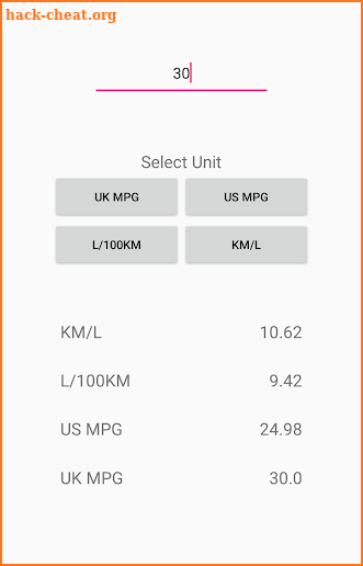 MPG to KM/L Converter screenshot
