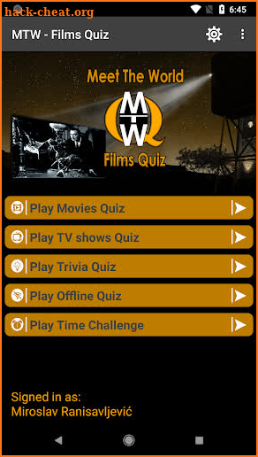 MTW - Films quiz screenshot