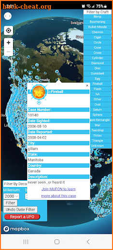 MUFON UFO Sightings Map screenshot