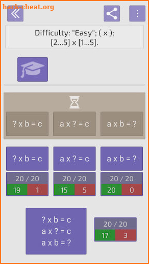 Multiplication and division tables screenshot