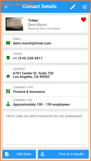 My Business Contacts App screenshot