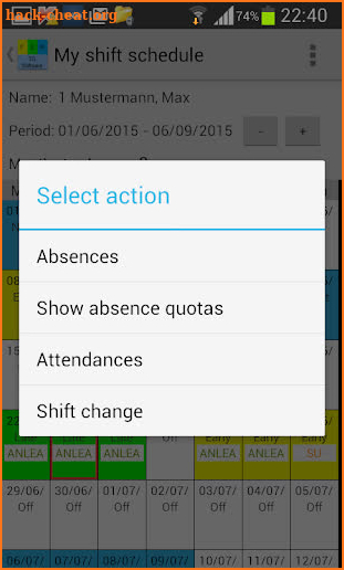 My shift schedule - My team screenshot