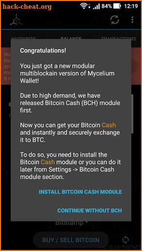 Mycelium Bitcoin Cash Module screenshot