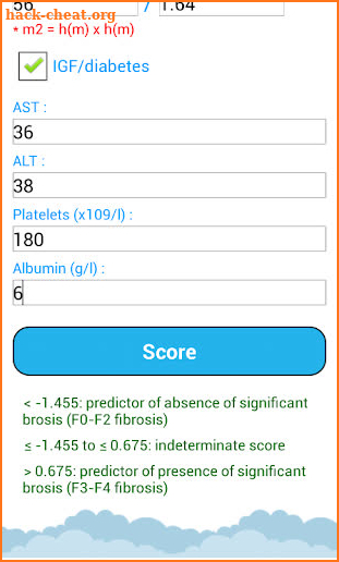 NAFLD fibrosis score screenshot