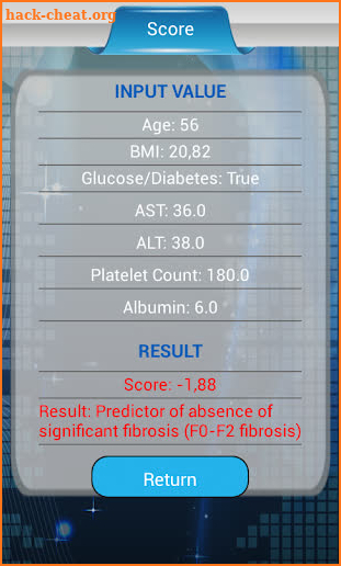 NAFLD fibrosis score screenshot