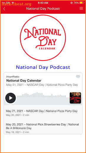 National Day Calendar screenshot
