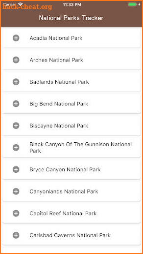 National Parks Tracker screenshot