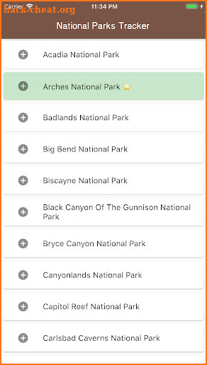 National Parks Tracker screenshot