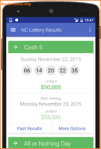 NC Lottery Results screenshot
