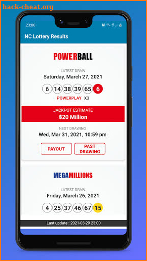 NC Lottery Results screenshot