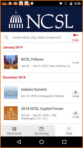 NCSL Events screenshot