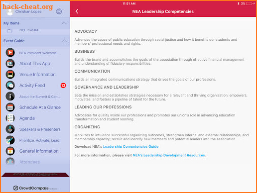 NEA Events Directory screenshot