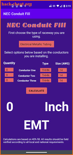 NEC Conduit Fill Calculator screenshot