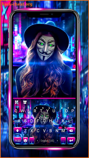 Neon Anonymous Girl Keyboard Background screenshot