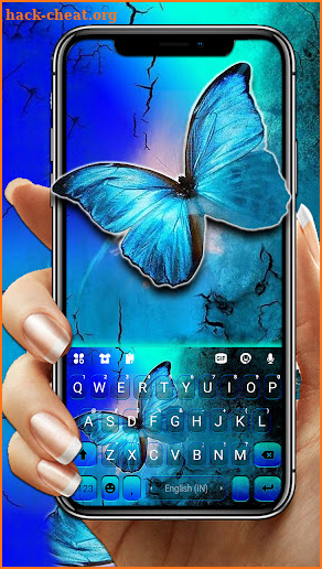 Neon Blue Butterfly Keyboard Background screenshot