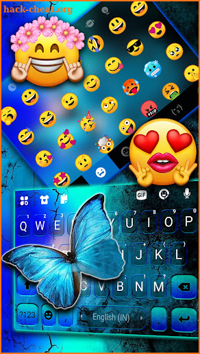 Neon Blue Butterfly Keyboard Background screenshot
