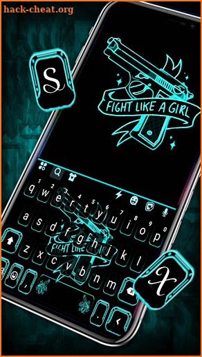Neon Blue Gun Keyboard Background screenshot