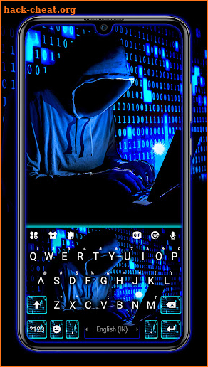 Neon Blue Hacker Keyboard Background screenshot