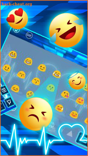 Neon Blue Heart Keyboard Theme screenshot