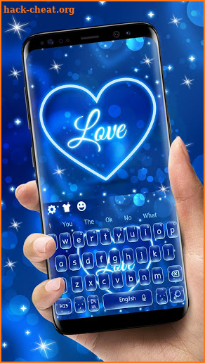 Neon Blue Love Heart Keyboard Theme screenshot