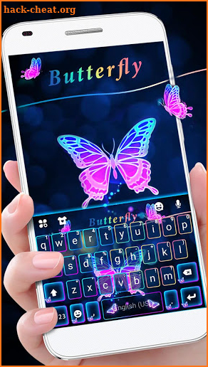 Neon Blue Pink Butterfly Keyboard Theme screenshot