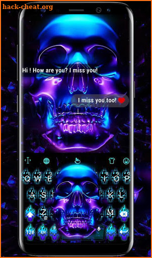 Neon Blue Skull Keyboard Theme screenshot
