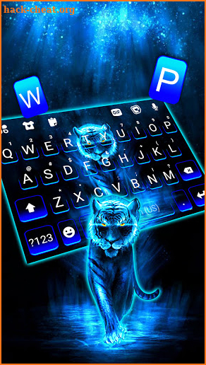 Neon Blue Tiger Keyboard Background screenshot