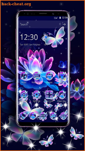 Neon Butterfly Lotus Glitter Theme screenshot