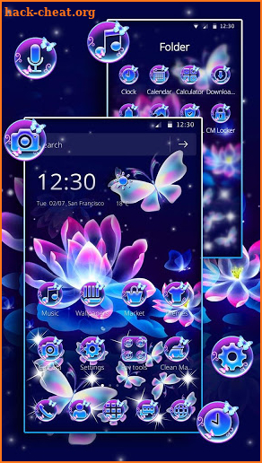 Neon Butterfly Lotus Glitter Theme screenshot