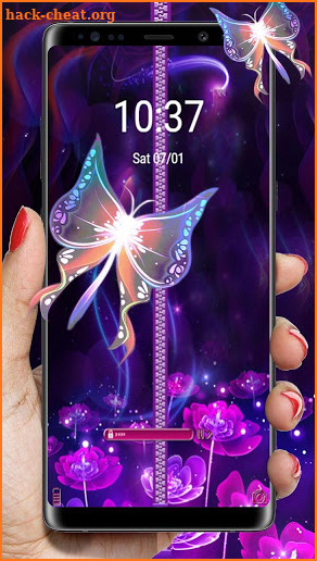Neon Butterfly Zipper Lock Theme screenshot