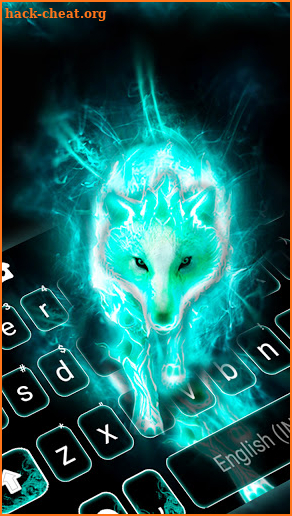 Neon Cyan Wolf Keyboard Background screenshot