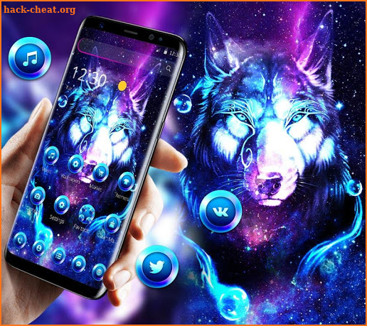 Neon Glitter Galaxy Wolf Launcher Theme screenshot