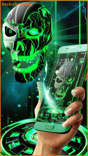 Neon Green tech Skull 3D Theme screenshot
