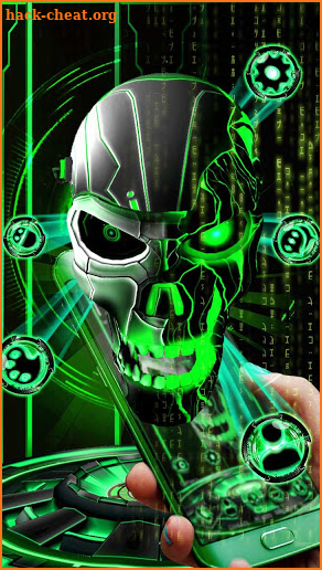 Neon Green tech Skull 3D Theme screenshot